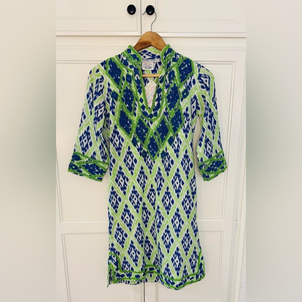 Gretchen Scott Designs Dori Ikat Resort Dress in Green/Blue